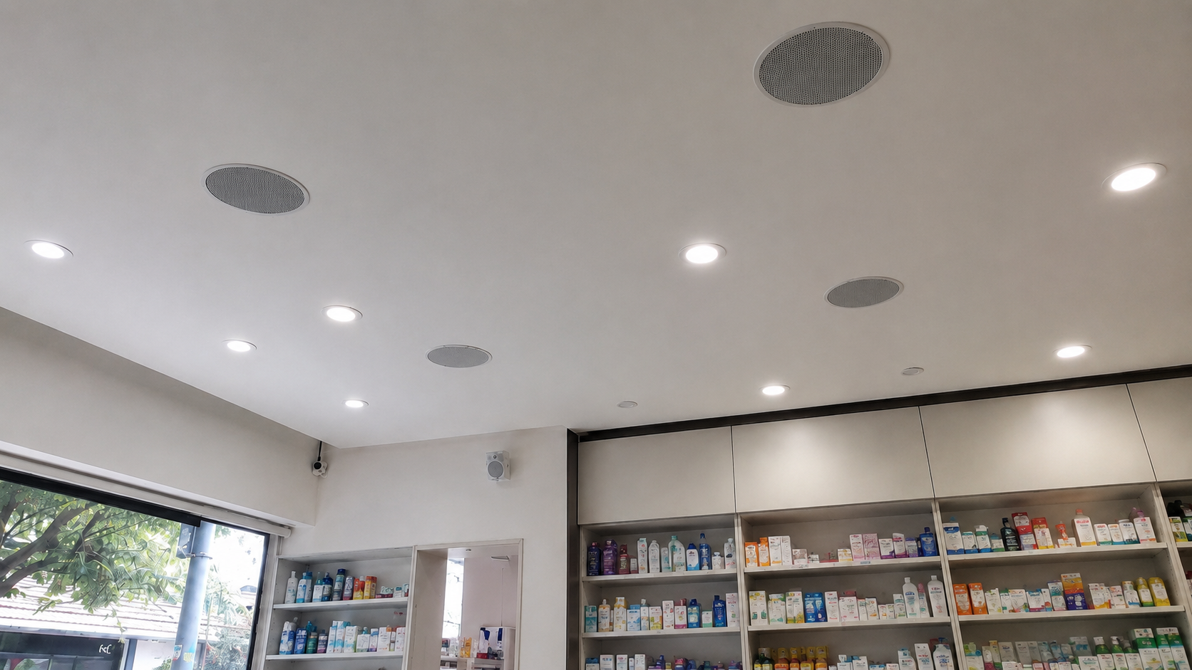 Instalación de audio funcional en farmacia